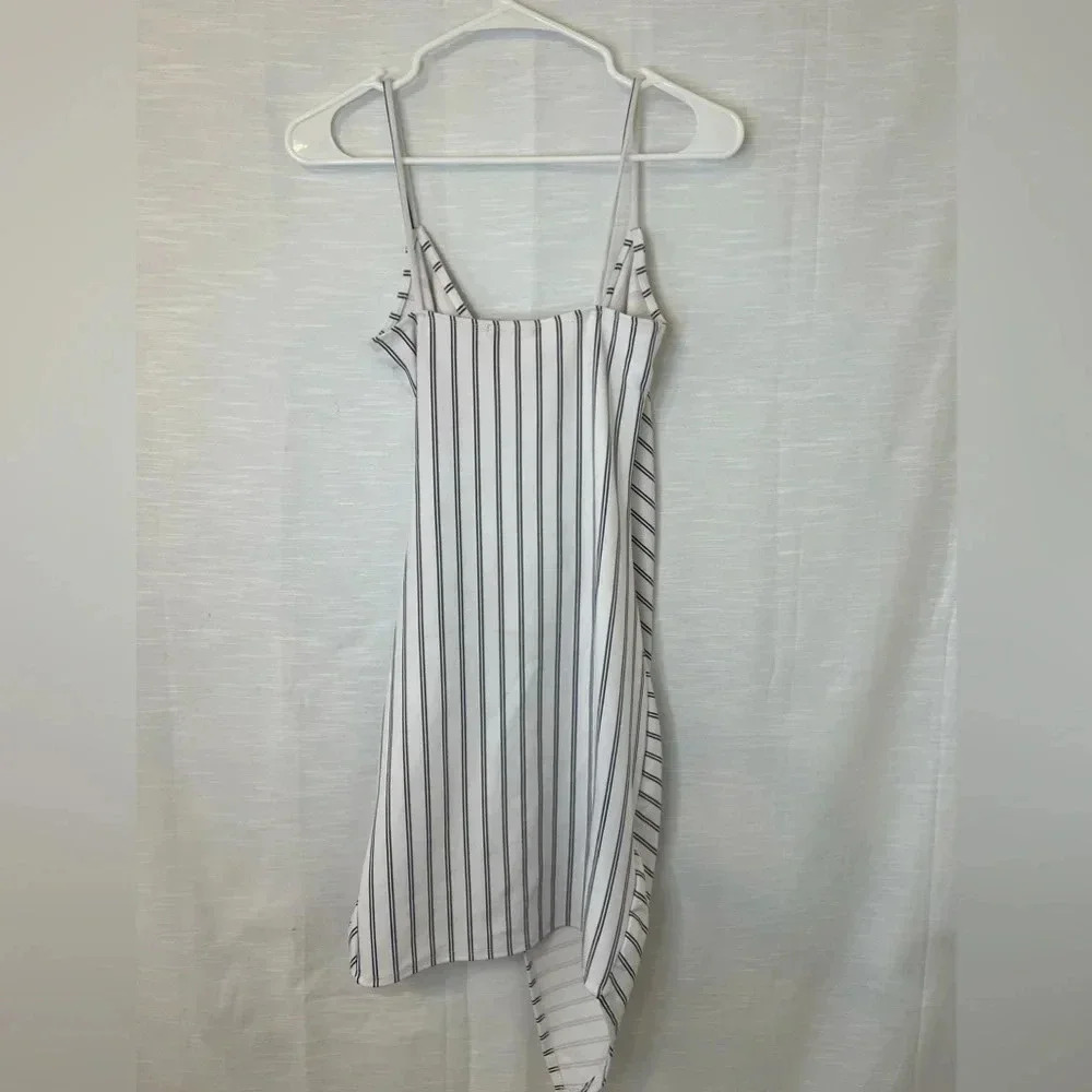 Mind Code White/Black Striped Asymmetrical Bodycon Mini Dress Juniors - Picture 6 of 7
